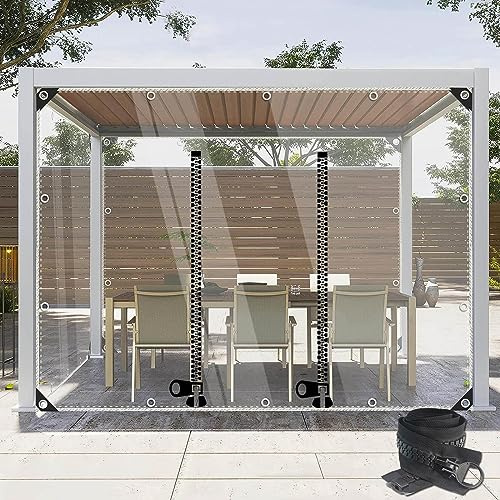 KGUDYS Clear Waterproof Tarp with Zip Door,0.3mm Foldable Plastic Tarpaulin,400g/㎡,Heavy Duty PVC Transparent Tarp,Transparent Side Panels for Garden Furniture,Greenhouses,Pergola,WxH-2x3m/6.6x9.8ft