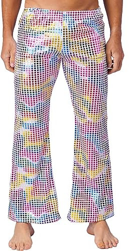 inhzoy Herren Pailletten Hose Glänzend Schlaghose Metallisch Hip Hop Hose Tanzhose Jazzpants Jogginghose Karneval Disco-Party Clubwear A_Bunt M