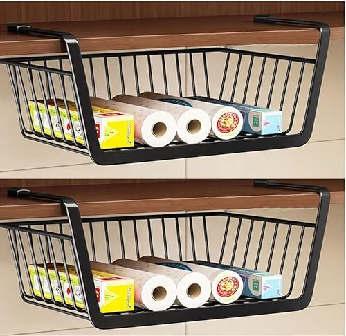 vicusse Cesta de almacenamiento para estante inferior, 2 unidades, cesta colgante para estantería, cesta colgante de metal, cesta para armario, estantería para colgar, organizador de armario, cocina,