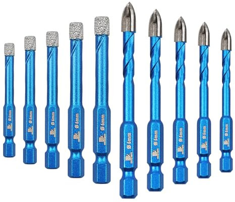 Diamantbohrer 6mm, BRSCHNITT Sechskant-Schaft Diamant Lochsäge Bohrer Set für Feinsteinzeug Keramik Stein Granit Marmor,Sechskantschaft Trockenbohren Diamant Kernbohrer Set(10pcs)