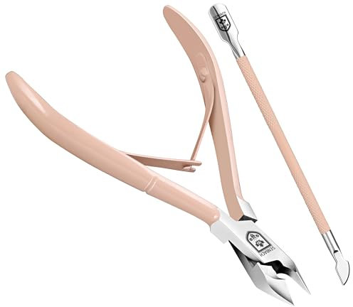 SENBACH Cuticle Trimmer with Cuticle Pusher, Cuticle Remover Cuticle Nipper Professional Stainless Steel Cuticle Cutter Clipper Durable Pedicure Manicure Tools for Fingernails and Toenails (Pink)