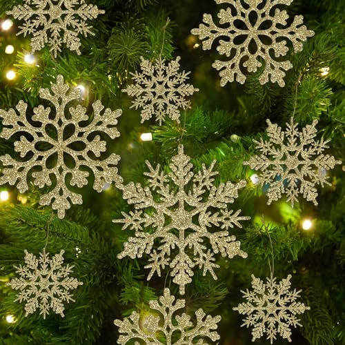 ERBO 24 Pezzi Fiocchi di Neve Decorazioni Natalizie, Decorazioni per Albero di Natale Oro