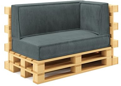 chilly pilley® Palettenkissen Palettenauflagen aus Cord für EU-Paletten - Abnehmbarer Bezug - Sitzkissen - Rückenlehnenkissen viele Farben (3er Set, Grau)