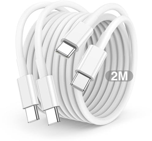 USB C to USB C Charger Cable 2m, 60W Type C Cable Lead Long Fast Charging Power for Apple iPhone 15 Plus/15 Pro Max, MacBook Pro 2021/2020, iPad Pro 12.9/11 inch/Mini/Air 5/4, Samsung, Pixel