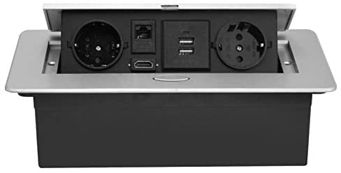 CHENGPI Unterputz-Steckdosenleiste mit 2 Europäische Norm-Steckdosen,mit USB,HDMI TD Netzwerkschnittstelle,Platzsparende Steckdose VersenkbarS für Büro und Arbeitsplatte
