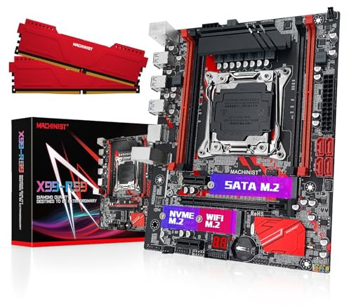 MACHINIST Placa base X99 + (2 x 8 GB) 16 GB DDR4 RAM, placa base de servidor LGA 2011-V3 con 2133 MHz (PC4-2133) CL15 DIMM Non-ECC 1.2 V memoria de escritorio (PCIe 3.0, Dual M.2, 4 canales DDR4) para