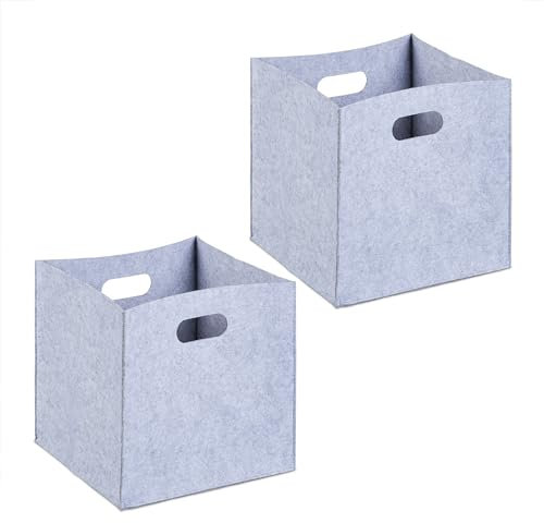 Relaxdays Aufbewahrungsbox 2er Set, Faltbare Regalboxen, HBT: 30 x 30 x 30 cm, Grifflöcher, Faltboxen aus Filz, grau