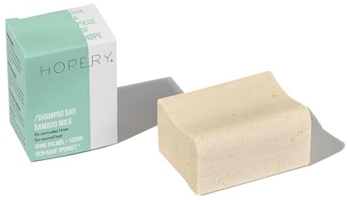 HOPERY Shampoo Bambus & Milch 95 g | für normales Haar | Veganes Shampoo ohne Palmöl | spendet direkt 20 Cent für bedrohte Orang-Utans | aus extra mildem Kokostensid | handgefertigt in Würzburg