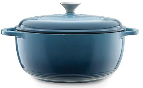 Mercer Culinary Horno holandés redondo de hierro fundido esmaltado, 6 cuartos de galón, verde azulado