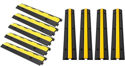 VEVOR Rampe Protection Câble Lot de 5 à 2 Canaux Passage de Câble au Sol Caoutchouc PVC Passe Câble & VEVOR Rampe de Protection Câble Exterieur 4 pcs 18,000 lbs Rampe de Cache-Câble 1 Canal