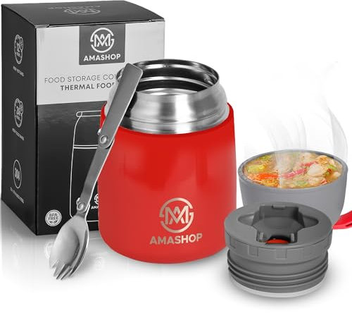 AMASHOP 500ml Stainless Steel Thermal Food Flask - Insulated Lunch Box, Food Warmer, Soup Thermos, Kids Food Flask, Travel Flask, Vacuum Flask, Keeps Food Hot, Cold, Ideal for Home and On-The-Go