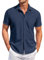 Chemise Homme Grande Taille Lin Manche Courte Carreaux À Fleurs Bleu L