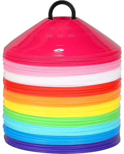 GHB Sports Marking Football Cones Football Training Cones Marker Cones Discs Set with Carry Bag and Cone Holder Space Marking Cones for Kids Football Practice, Sports, Games, Home Fitness (100)