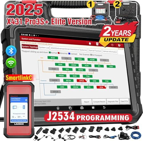 LAUNCH X431 PRO3S+ Elite SmartlinkC OBD2 Diagnosegerät Auto,OE-Level Alle System Scanner mit ECU Codierung,Topologie-Karte, Bidirektionaler Steuerung,60+ Reset,J2534,CANFD,DOIP,FCA SGW,2 Jahre Update