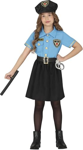 FIESTAS GUIRCA Déguisement de policier élégant pour fille - Uniforme de police bleu clair avec robe et bonnet de police - Costumes pour filles