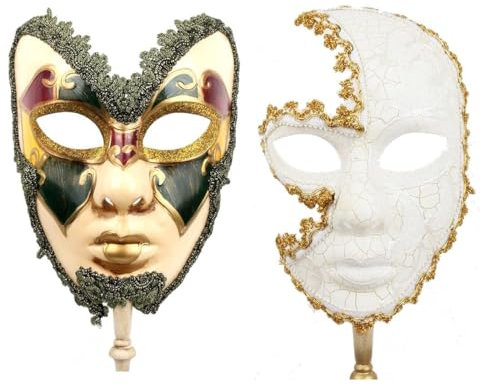 HDCRYSTALGIFTS Ein Paar Paare Venezianische Cosplay Masken mit Stab Venezianische Musikalische Karneval Mardi Gras Maskenball Party Kostüm Dekoration
