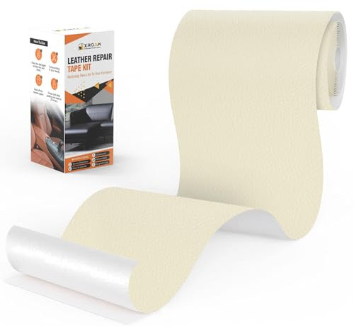 Xroam Kunstleder Selbstklebend, 12x160 cm Beige Weiß Leder Reparatur Patch, Lederflicken Selbstklebender, Kunstleder Reparaturset, Leder Patch Selbstklebend für Sofa, Autositze, Taschen, Jacken