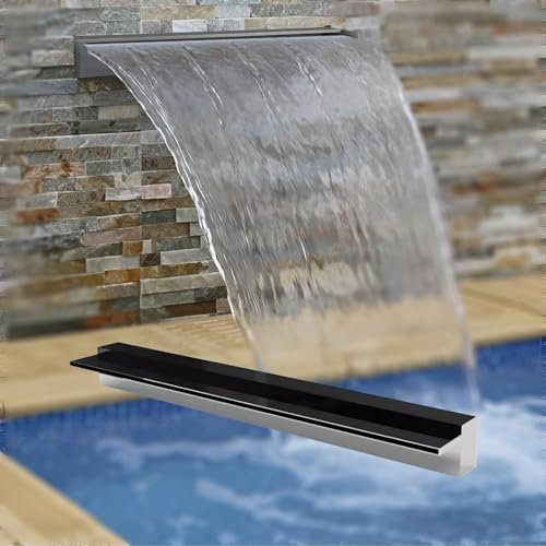Wasserfall-Poolbrunnen, Überlauf für Wasserspiele aus Edelstahl 304, Wasserfallklinge mit Zubehör, für Schwimmbecken, Gartenteich im Freien, Spa (60 cm)