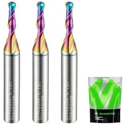 SHARPRO 1/8 Ball Nose CNC Router Bits 1/4 Inch Shank
