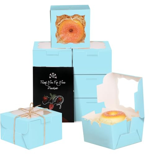 Gcardist Licht Blau Bäckerei Boxen mit Fenster 15 Stück 10x10x6,3cm Mini Cookie Macaron Kleine Donut Gebäck Boxen (4x4x2,5 inch)