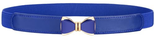 VONMELLI Elastischer Taillengürtel Damen,Vintage Dehnbarer Dünner Gürtel für Kleid, Mode Stretchgürtel Damen mit Schleifenschnalle Blau Passend für Taille 68cm-80cm