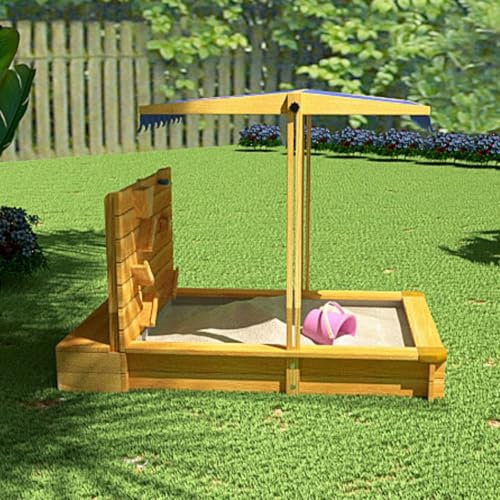 Wooden Sandbox with Cover Outdoor Sand Pit for Beach Patio Sand Wall and Bottom Liner Ideal for Kids Aged 3 8 Years Old