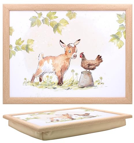 The Leonardo Collection Knietablett aus Papier mit Ziege und Henne | Sitzsack-Tablett für Mahlzeiten | Stilvolles Lebensmitteltablett für Abendessen oder Frühstück | perfekt für Zuhause