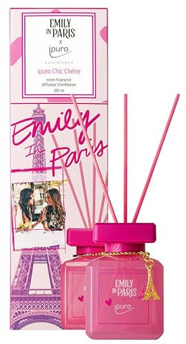 ipuro Essentials x Emily in Paris Chic Chérie Raumduft 100ml - Lufterfrischer mit Lavendel, Jasmin, Rose & Sandelholz Duft Aroma - Diffuser mit Stäbchen - Französischer Charme für dein Zuhause