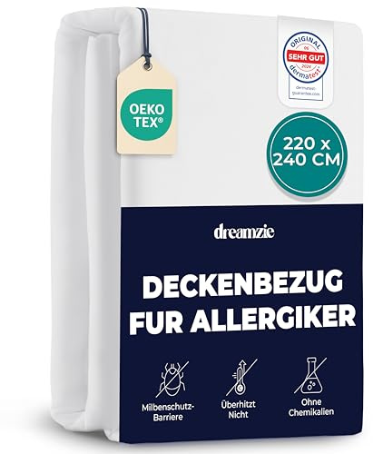 Dreamzie - Milbenbezug Bettdecke 220x240cm - Encasing - Allergiker - Weiß | mit Reißverschluss · Anti Milben · Milbenschutz · Milbenschutzbezug · milbendicht · Allergie Bettwäsche · waschbar bei 95°C