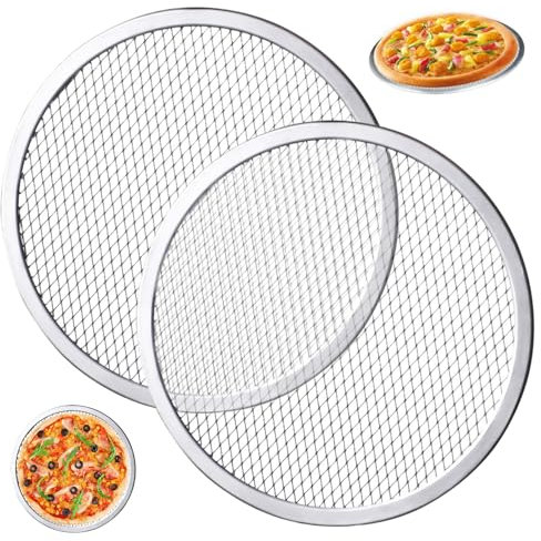 2 PCS Pizza Screen 13, plateau à pizza à mailles rondes en acier inoxydable pour four, tapis en maille de grill antiadhésif sans carto pour la cuisson, le barbecue et l'utilisation du restaurant