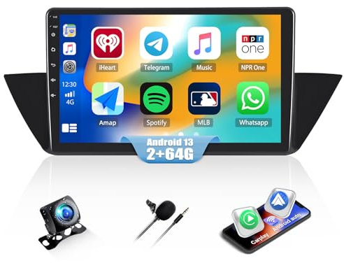 2G+64G CAMECHO Android 13 Autoradio mit Navi für BMW X1 E84(2009-2016),10 Zoll Bildschirm Doppel Din Radio mit Carplay Wireless Android Auto Mirror Link WiFi RDS/FM Bluetooth und EQ+Ruckfahrkamera