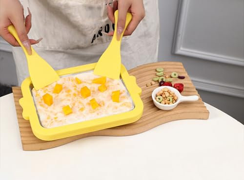 Heladera InstantáNea Yogur Congelado Bandeja De Hielo HáGalo Usted Mismo Helado Casero, Batido De Frutas Yogur Congelado Con 2 EspáTulas (amarillo, Talla única)