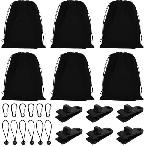 Tragbare Gewichtstasche für Pavillon-Vorhänge im Freien, Tischdeckenbeschwerer Tasche, 6 Gewichtstaschen, 6 Karabiner,6 Clips und 6 Elastisches Seil,Geeignet zum Befestigen von Zelten,Tischdecken