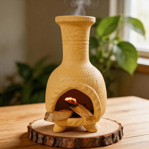 MOUGIGI Handgefertigter Terracotta-Palo-Santo-Brenner – Mexikanischer Stil, Räucherschale und Angstlinderung, Mini-aromatischer Altar mit Kamin-Design, Meditationsgeschenk für Frauen/Mutter