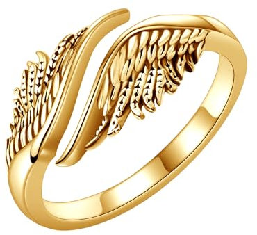 DAYLINLOVE Engelsflügel Ring 925er Sterling Silber Feder Engelsflügel Verstellbarer Offener Daumen Ring Engel Christlicher Religiöser Schmuck Jahrestag Valentinstag Geschenke Damen Mädchen(Gold)