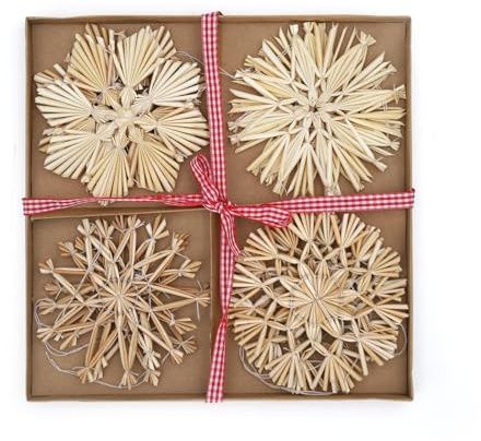 SALCAR 12-teiliges Strohsterne Set, Natürlicher Stroh Anhänger für Weihnachtsdekoration, handgemachter natürlicher Schmuck für Christbäume