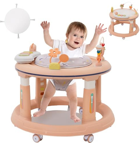 3IN1 Baby Lauflernwagen(Lauflernmodus,Spielecenter,Jumper), 5-stufige Höhenverstellung, Anti-O-Beine-Design, atmungsaktives Sitzkissen,360°Leise-Rollen–Geeignet für Mädchen ab 6 Monaten Rosa