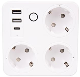 Cofan Regleta inteligente WiFi | 3 tomas + 2 puertos USB + 1 puerto USB-C | Aplicación: Smart Life o Tuya | Con protección para niños | Compatible con Alexa y Google | Temporizador, programador de hor