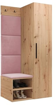 Mirjan24 Garderoben-Set Mapreni III, Schuhschrank + Kleiderhakenbrett + Kleiderschrank Gepolstertes Paneel/Wandpaneel Kleiderhaken Flurgarderobe Wandgarderobe (Artisan Eiche, Manila 09)
