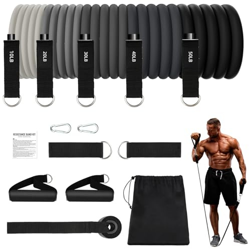 JATEKA Fitnessbänder 5er Set, Sports Resistance Fitness Bands 5 Widerstandsstufen, Widerstandsbänder mit Türanker, Griffe, Knöchelriemen, Tragbarer für Muskelaufbau und Pilates Männer Frauen