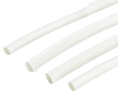 Manchon protecteur de câbles en fibre de verre tressé isolant résistant aux hautes températures 600 °C Blanc 20 mm
