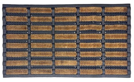 Nicoman Rubber and Coir Doormat, Scraper Door Mat with Natural Bristles, Outdoor Entrance Mat, Removes Grass, Mud & Dirt, Front Door Entrance Doormats (Brown, 75 x 45 cm)