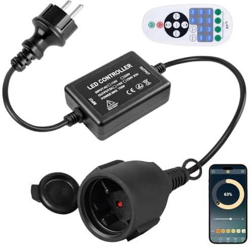 Guirlande lumineuse LED 750 W avec télécommande, AC 220-240 V, interrupteur enfichable, variateur d'intensité pour barres lumineuses et lampes à intensité variable, Bluetooth + télécommande à 23