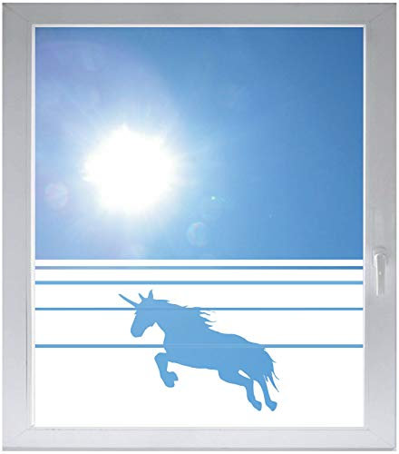 INDIGOS UG Sichtschutzfolie Glasdekorfolie Fensterfolie mit Motiv satiniert Blickdicht - w009 Einhorn Pferd Engel Wunder Märchen - 1000 mm Länge - 500 mm Höhe Streifen
