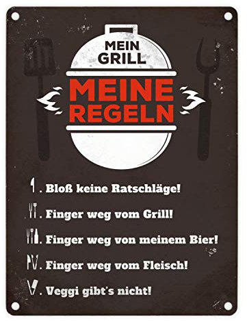 trendaffe - Mein Grill Meine Regeln Blechschild in 15x20 cm - Meine Grillregeln Metallschild Reklameschild Dekoschild
