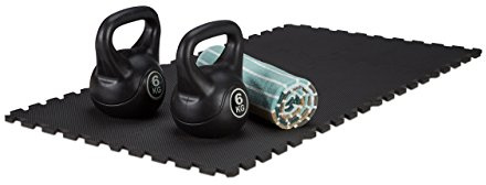 Relaxdays Bodenschutzmatte Fitnessgeräte 30x30cm, 24er Set, 2,1m², stoßdämpfende Schutz Unterlagen, Stärke 1cm, schwarz