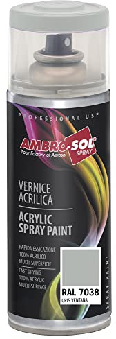 Ambro-Sol V4007038 Smalto Acrilico Multiuso, Vernice Brillante per Interni ed Esterni, Adatto per Qualsiasi Tipo di Materiale, Bomboletta Spray in Banda Stagnata Riciclabile 400 ml, Grigio Finestra