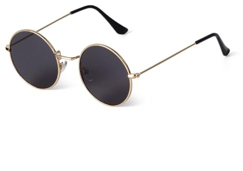 ADEWU Runde Sonnenbrille Hippie Vintage Street Style Cyberpunk Brillen Metallrand für Herren Damen (Gold-Grau)