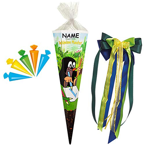 alles-meine.de GmbH Set Schultüte + 5 kleine Zuckertüten - Der kleine Maulwurf - Pauli - 85 cm - eckig - incl. Name und große Schleife - Tüllabschluß - Zuckertüte - mit/o..