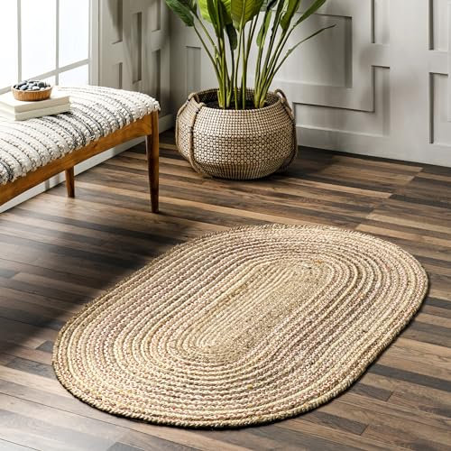 nuLOOM Draya Lässiger geflochtener Jute-Akzent-Teppich, 91 x 152 cm, oval, Natur